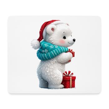 Cute little bear with Christmas hat and gift. - Mouse Pad (horizontal) - white - Front