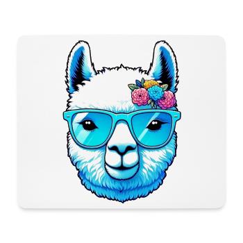 Alpaka mit Sonnenbrille - Mousepad (Querformat) - Weiß - Vorne