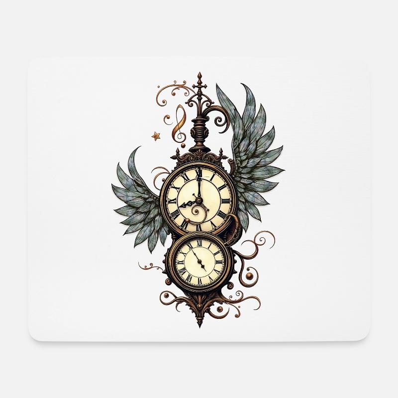 Blumen und Mechanik: die Magie der Steampunk-Uhr. - Mousepad (Querformat) - Weiß