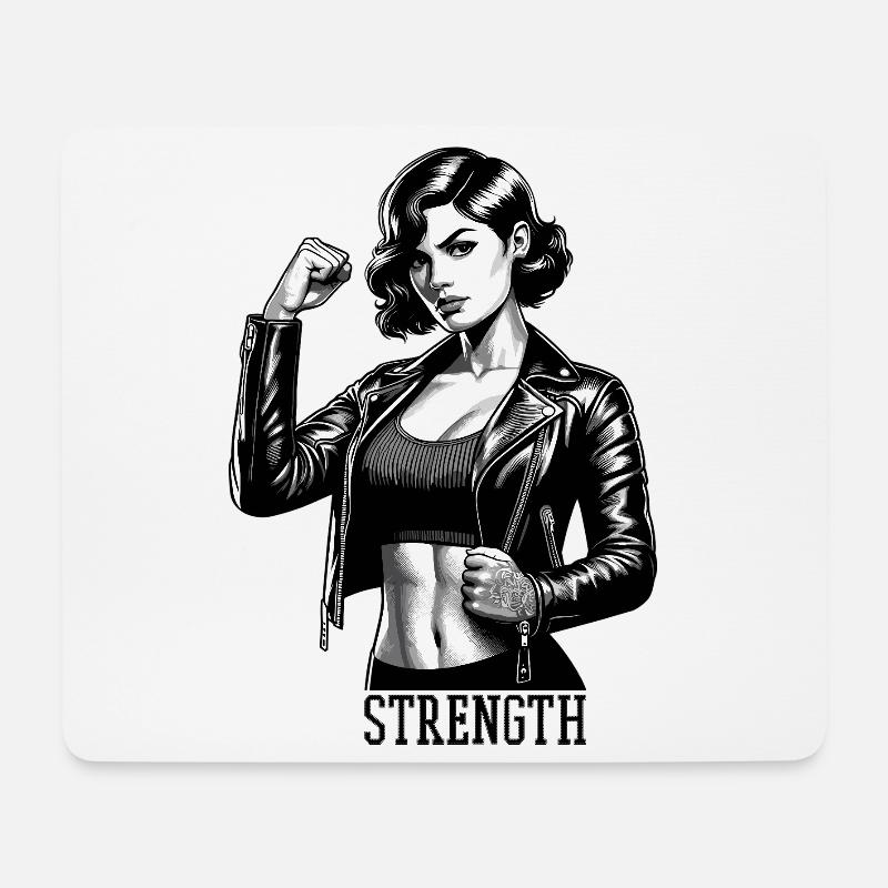 Starke Frau Stärke Rockabilly Lederjacke Geschenk - Mousepad (Querformat) - Weiß