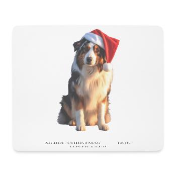 Border Collie, chien de Noël portant un chapeau de Père Noël - Tapis de souris (format paysage) - blanc - Devant
