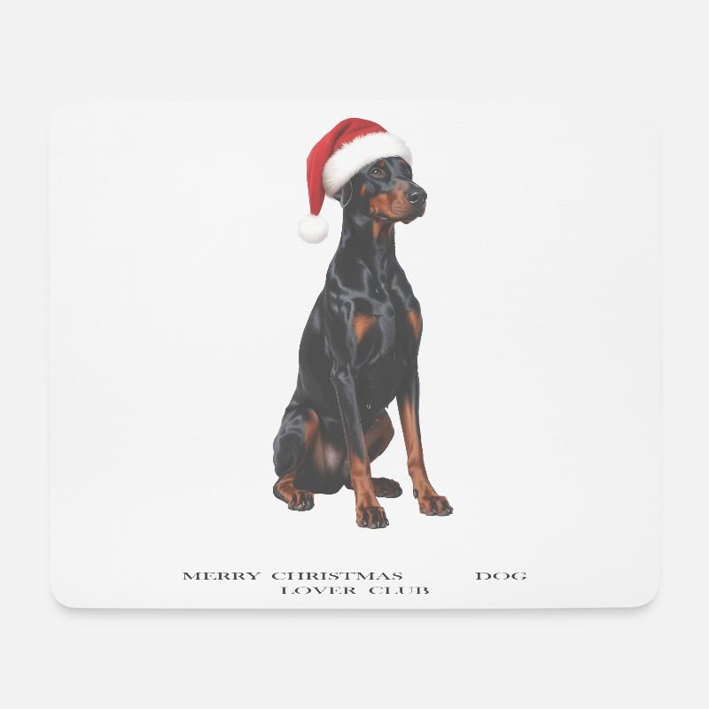Dobermann Hund mit Santa Hut - Mousepad (Querformat) - Weiß