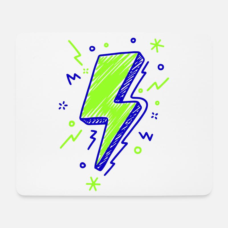 Blitze in Grün und Blau dargestellt - Mousepad (Querformat) - Weiß