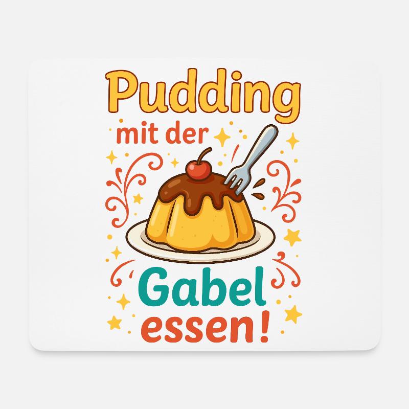 Pudding mit der Gabel Essen - Mousepad (Querformat) - Weiß