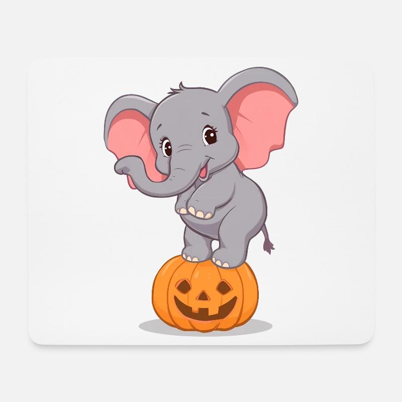 Cartoon Elefant auf Halloween Kürbis - Mousepad (Querformat) - Weiß