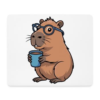 Kaffeetrinkender Capybara mit Brille - Mousepad (Querformat) - Weiß - Vorne