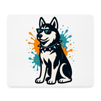 Husky sibérien en graffiti à la bombe avec des lunettes de soleil - Tapis de souris (format paysage) - blanc - Devant