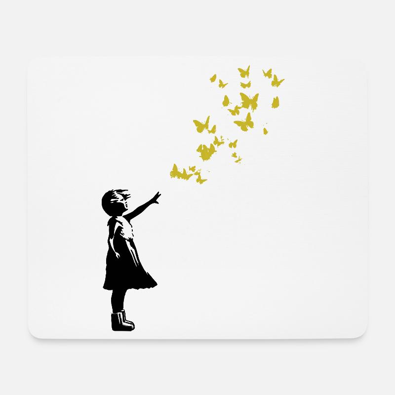 Papillons dans le style Banksy - Tapis de souris (format paysage) - blanc