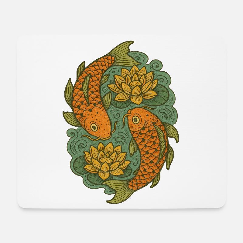 Koi- und Lotus-Kreis-Kunst - Mousepad (Querformat) - Weiß