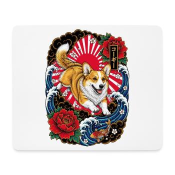 Pembroke Welsh Corgi im Japan Tattoo Stil - Mousepad (Querformat) - Weiß - Vorne