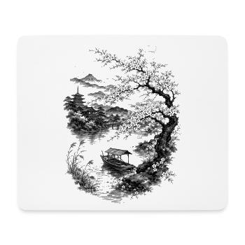 La nature japonaise avec cerisier et mont Fuji - Tapis de souris (format paysage) - blanc - Devant