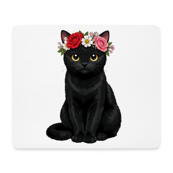 Schwarze Katze  - Mousepad (Querformat) - Weiß - Vorne