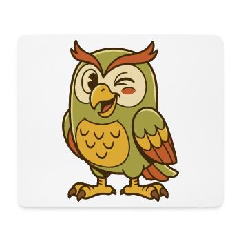 Süße Cartoon-Eule zwinkert mit einem glücklichen Gesichtsausdruck - Mousepad (Querformat) - Weiß - Vorne