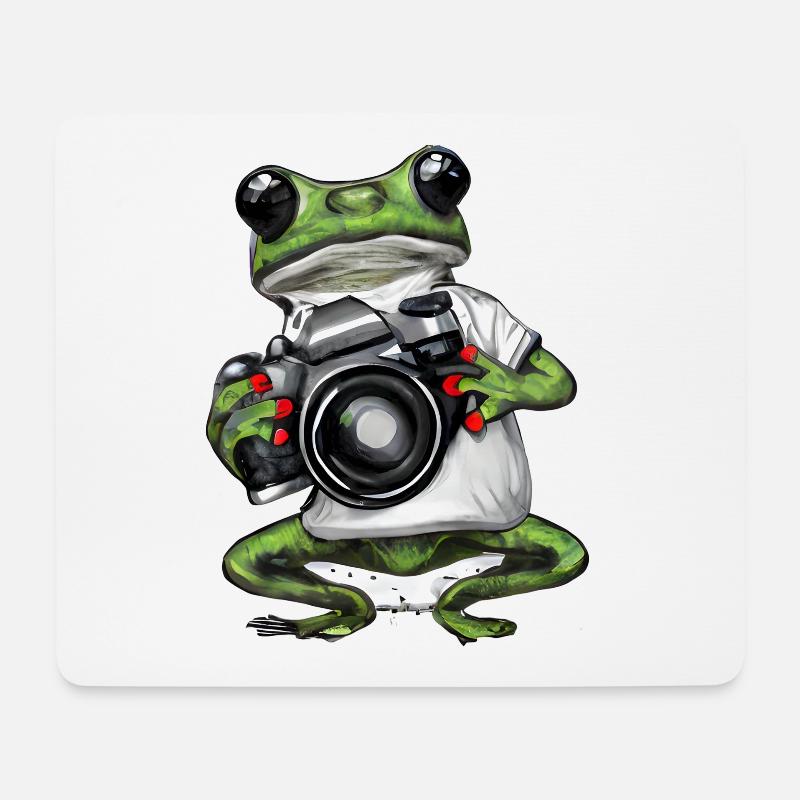 Frosch mit Fotoapparat - Mousepad (Querformat) - Weiß