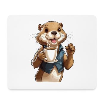Kaffee Süchtig Otter Kaffeeliebhaber Tier Lustig - Mousepad (Querformat) - Weiß - Vorne