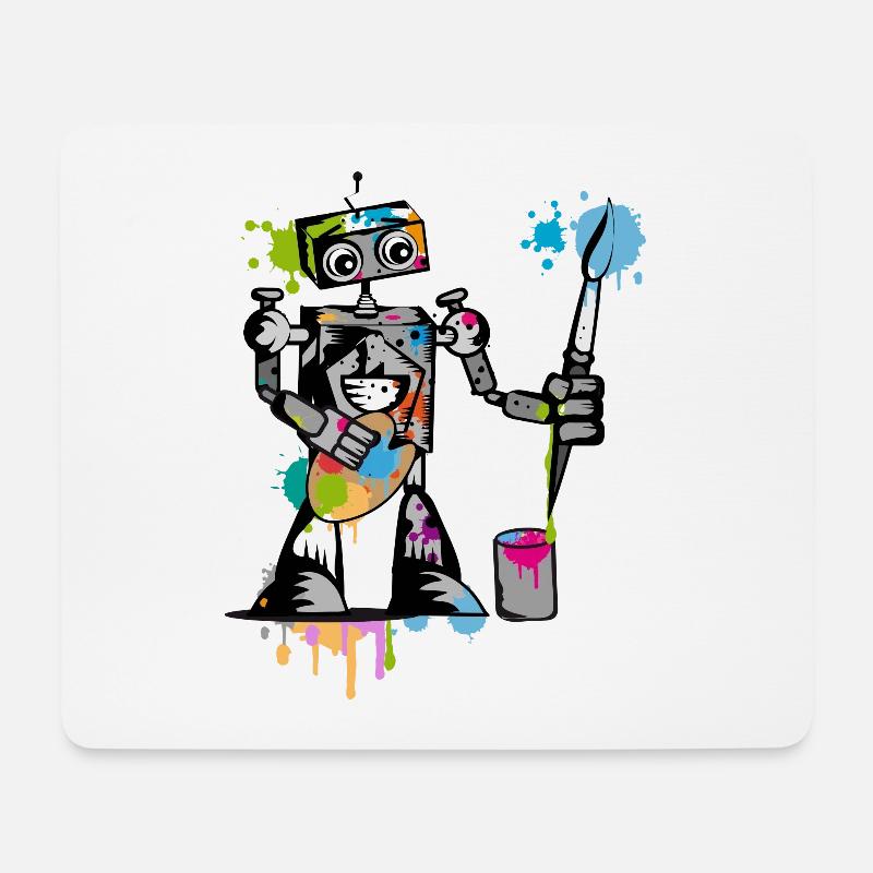 Roboter mit einem Pinsel - Mousepad (Querformat) - Weiß