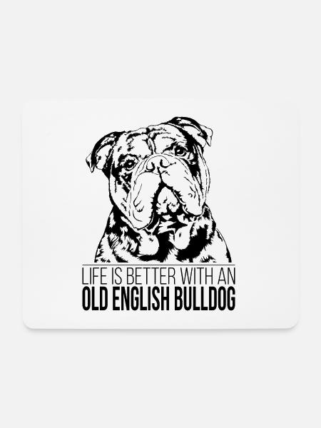 OLD ENGLISH BULLDOG life is better Hunde Wilsigns - Mousepad (Querformat) - Weiß