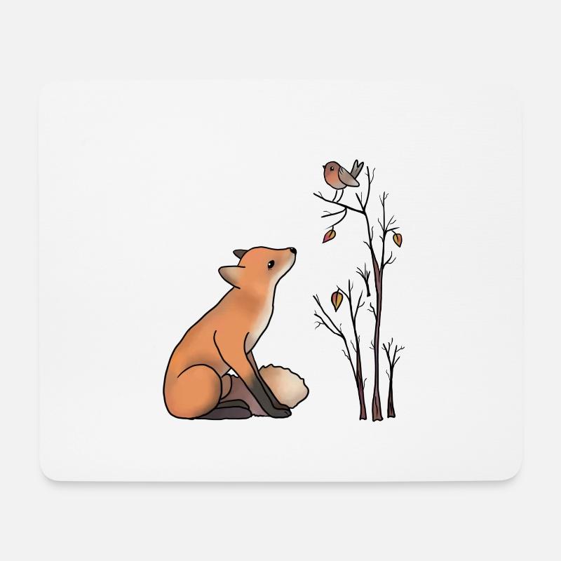 Renard et robin - Tapis de souris (format paysage) - blanc
