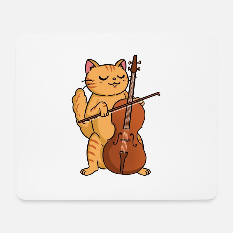 Katze mit Cello Cellisten - Mousepad (Querformat) - Weiß