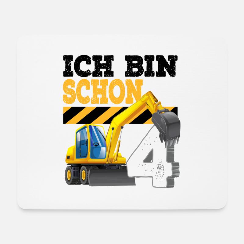 4. Geburtstag Bagger - Mousepad (Querformat) - Weiß