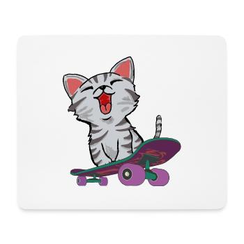 KATZE AUF SKATEBORD - Mousepad (Querformat) - Weiß - Vorne