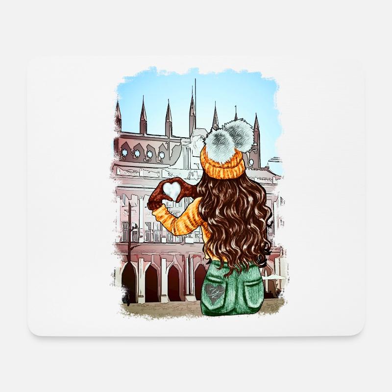 Frau Rathaus Rostock Illustration - Mousepad (Querformat) - Weiß