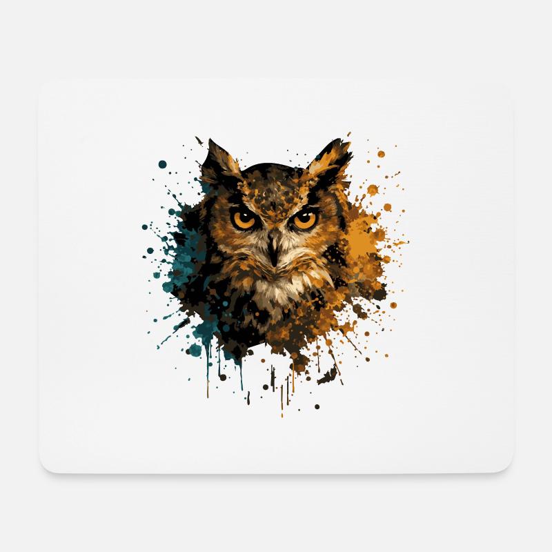 Eule Aquarell – Color Splash Tierkunst - Mousepad (Querformat) - Weiß