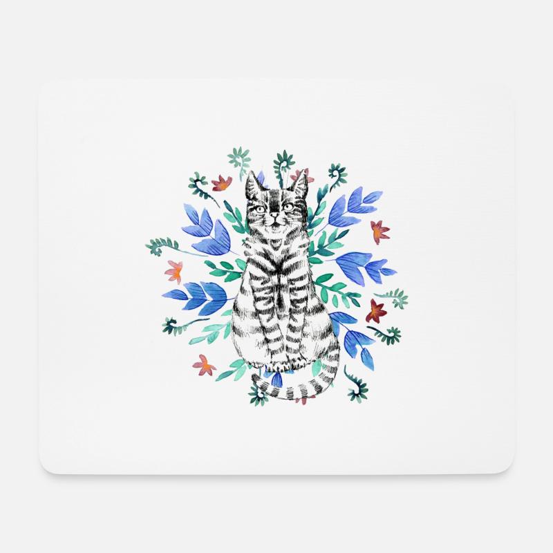 cat in ornament - Mouse Pad (horizontal) - white