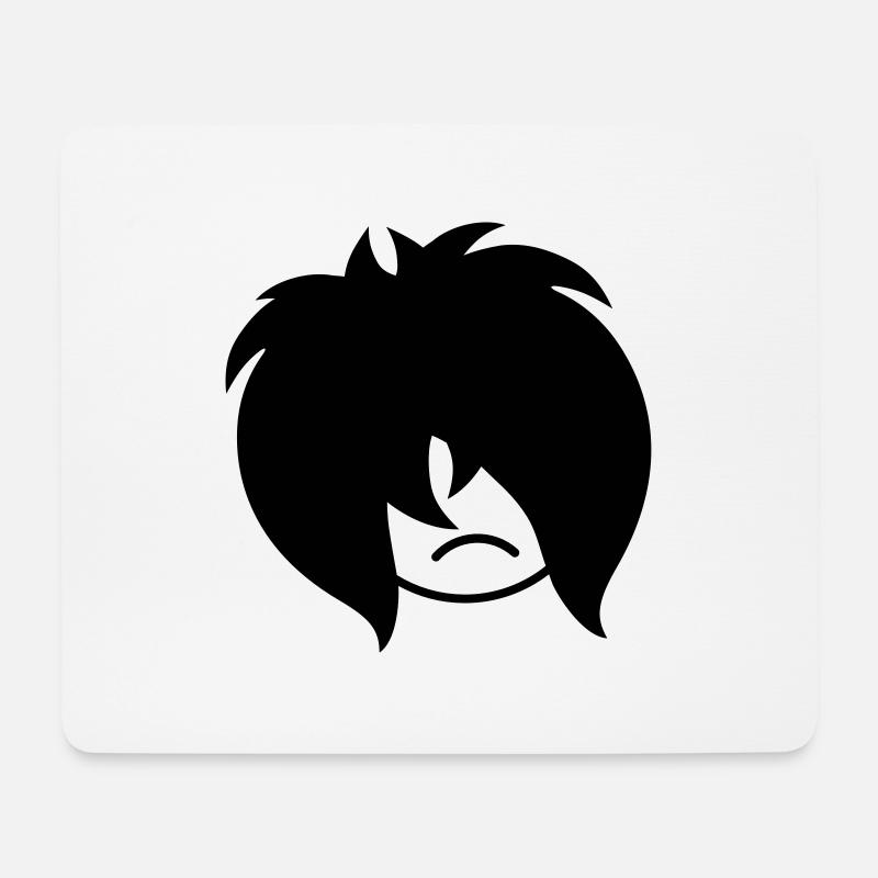 Trauriger Unglücklicher Emo Lange Schwarze Haare - Mousepad (Querformat) - Weiß