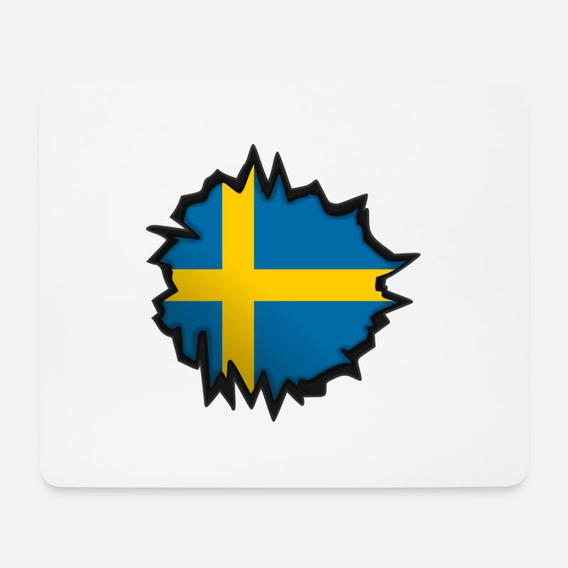 Schwedische Flagge in einem Loch - Mousepad (Querformat) - Weiß