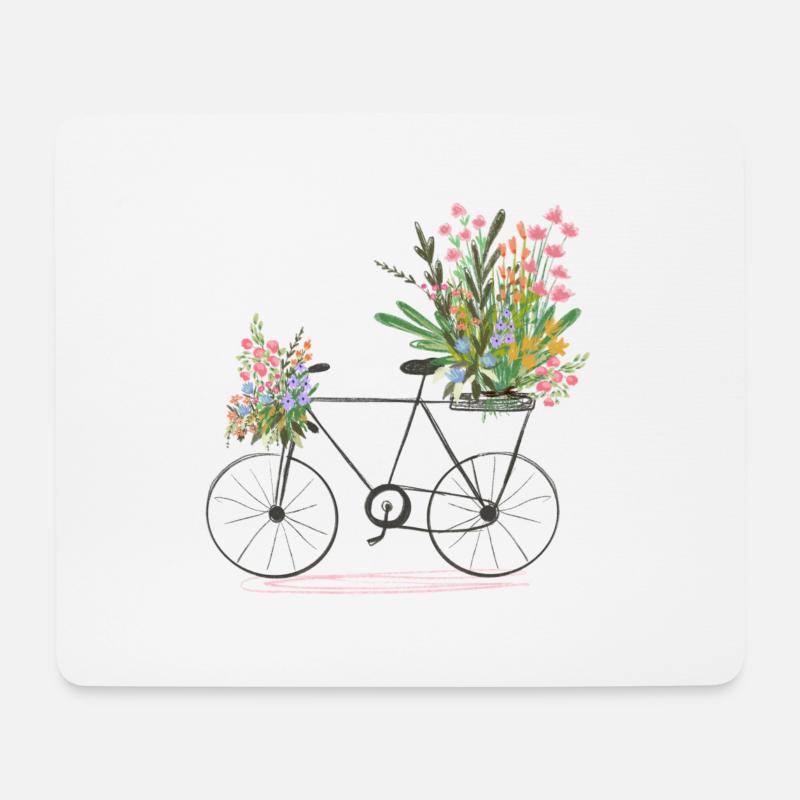 Fahrrad voll mit Blumen - Mousepad (Querformat) - Weiß