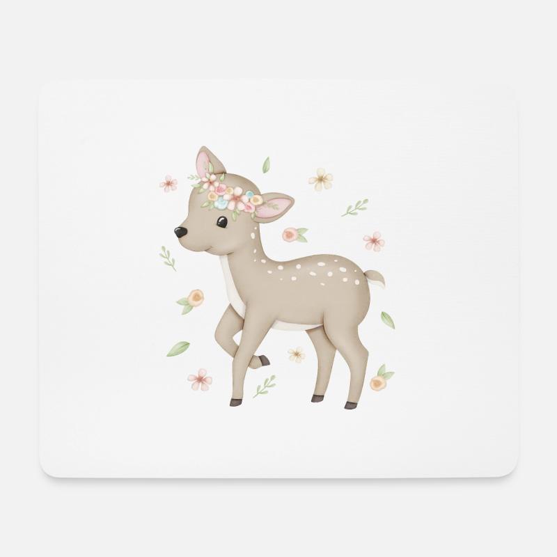 niedliches Reh- Kitz mit Blumenkranz - Mousepad (Querformat) - Weiß