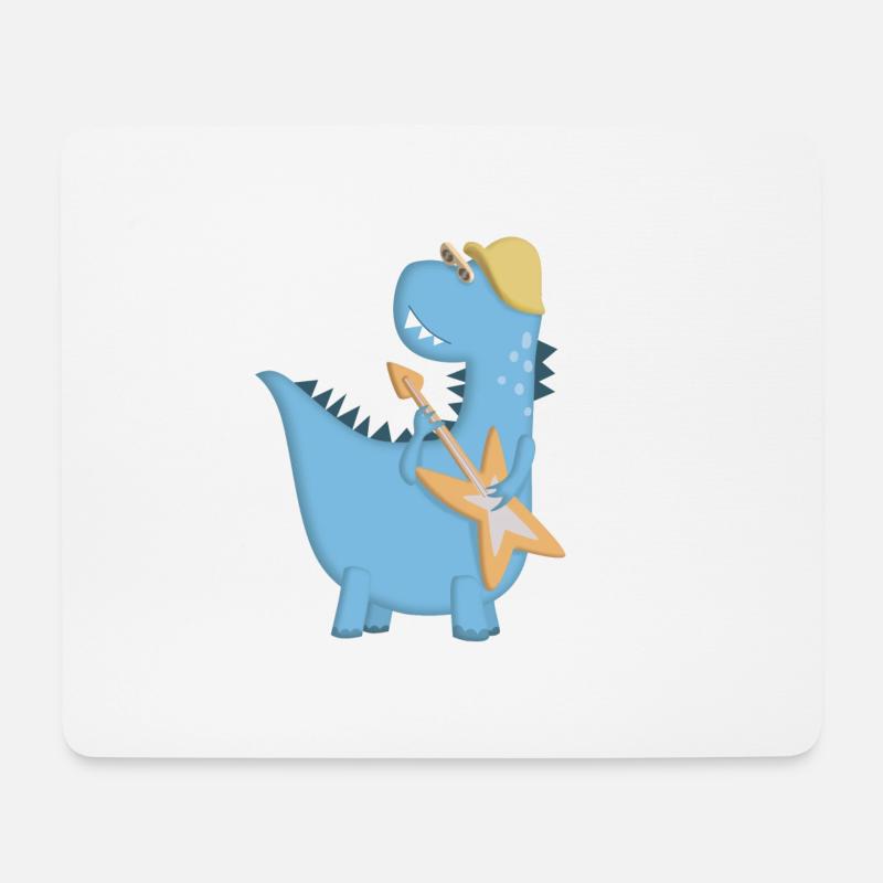 Blue Dinosaurier Rocker E-Gitarre - Mousepad (Querformat) - Weiß