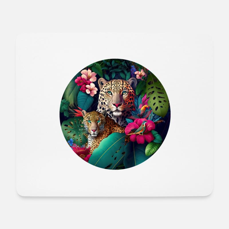 Leopard Dschungel Blumen - Mousepad (Querformat) - Weiß