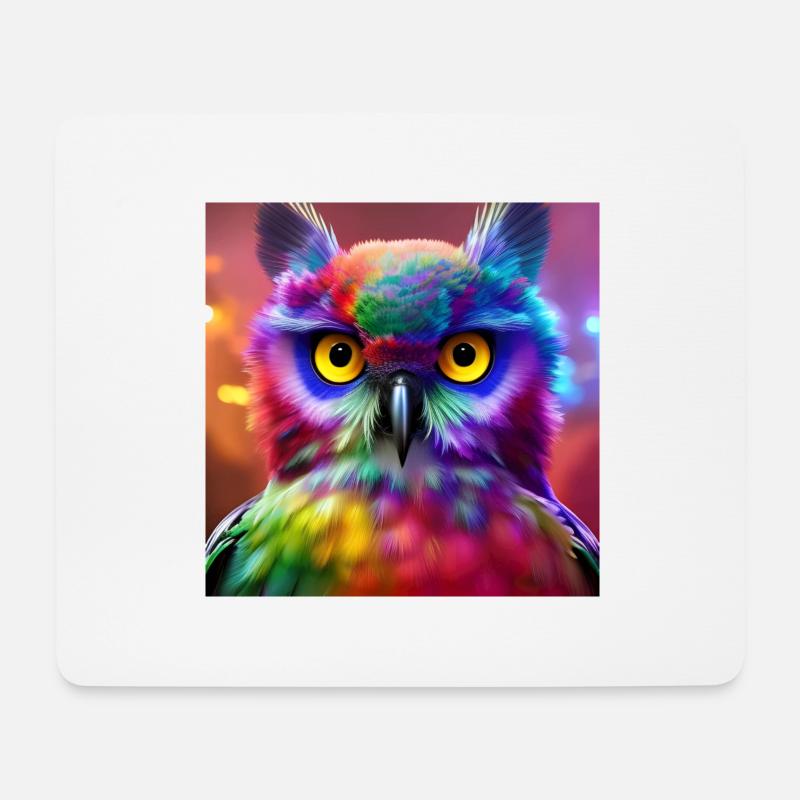 Eule, Regenbogen, Bunt - Mousepad (Querformat) - Weiß