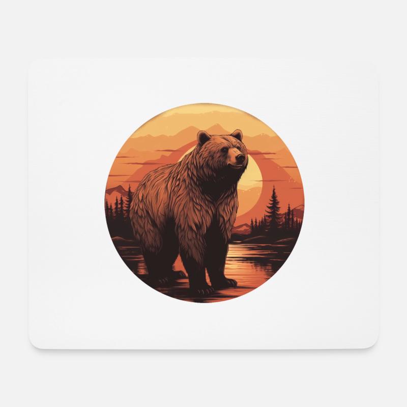 Retro-Sonnenuntergang Bär im kanadischen Wald - Mousepad (Querformat) - Weiß
