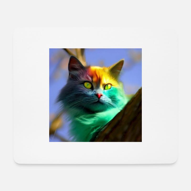 Mehrfarbige Katze auf einem Baum - Mousepad (Querformat) - Weiß