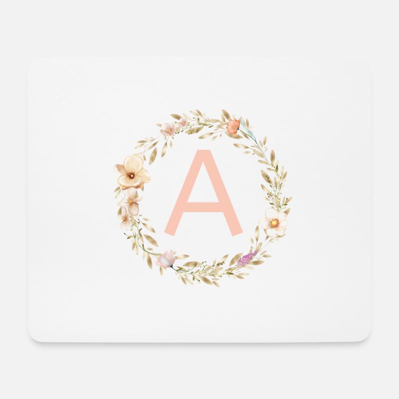 Personalisierbar Monogramm A Blumenkranz Boho - Mousepad (Querformat) - Weiß