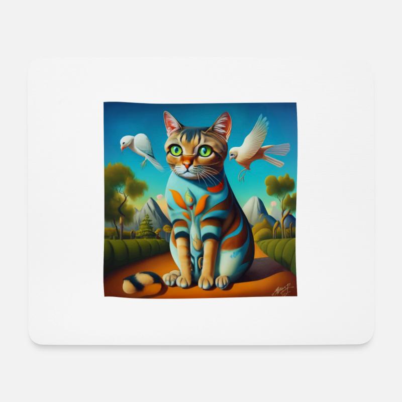 Surrealistisches Porträt einer Katze - Mousepad (Querformat) - Weiß