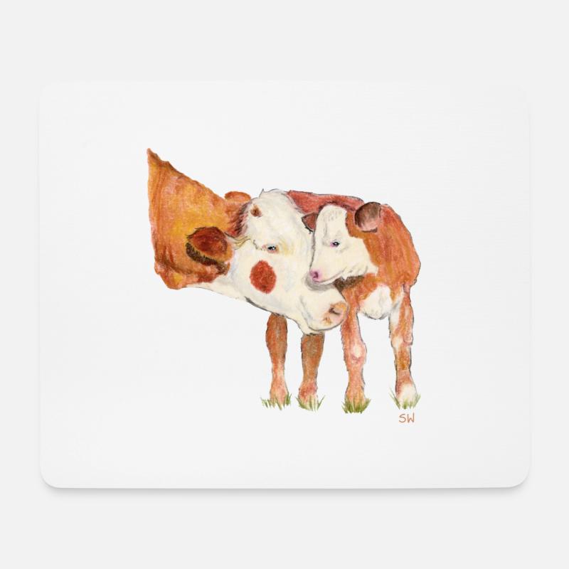 Kuh mit Kalb - Mousepad (Querformat) - Weiß