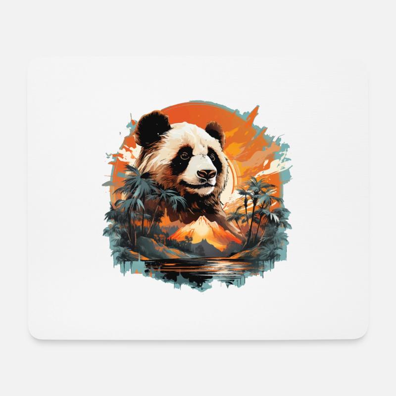Pandabär mit Berg & Palmen Panda Design - Mousepad (Querformat) - Weiß