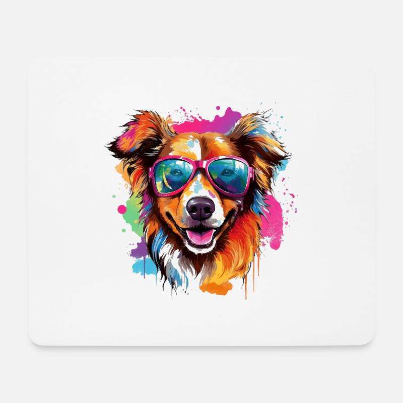 Cooler Hund mit Brille in bunten Farben. Hunde - Mousepad (Querformat) - Weiß