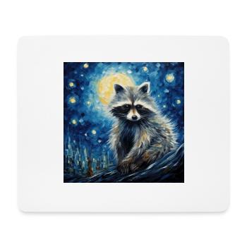 Raccoon, Van Gogh, Starry Night, Animal - Mouse Pad (horizontal) - white - Front