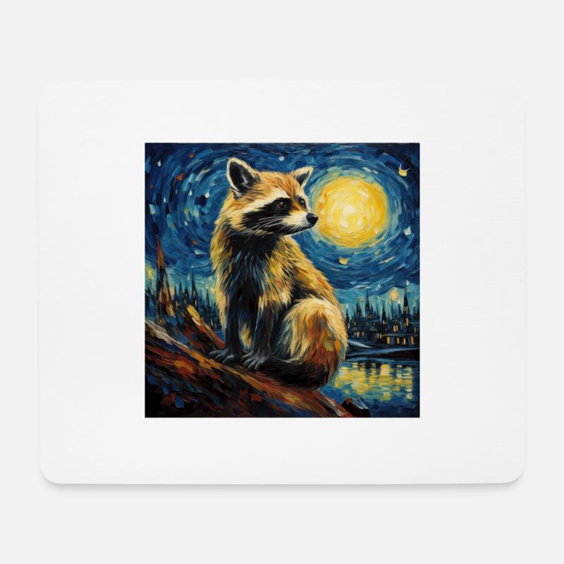 waschbär, van gogh, sternennacht, tier - Mousepad (Querformat) - Weiß