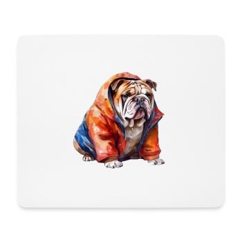 Funny English Bulldog in dog clothes. - Mouse Pad (horizontal) - white - Front