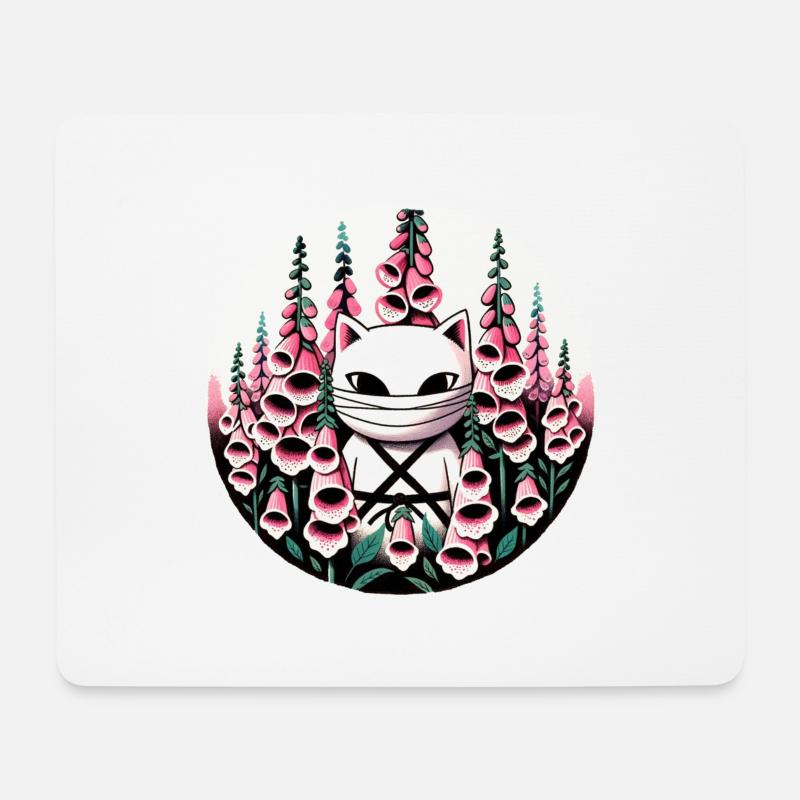Chat Ninja - Tapis de souris (format paysage) - blanc