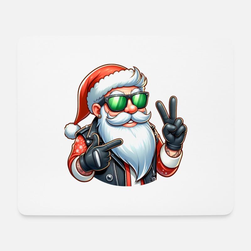 Weihnachtsmann auf Motorrad mit Sonnenbrille - Mousepad (Querformat) - Weiß