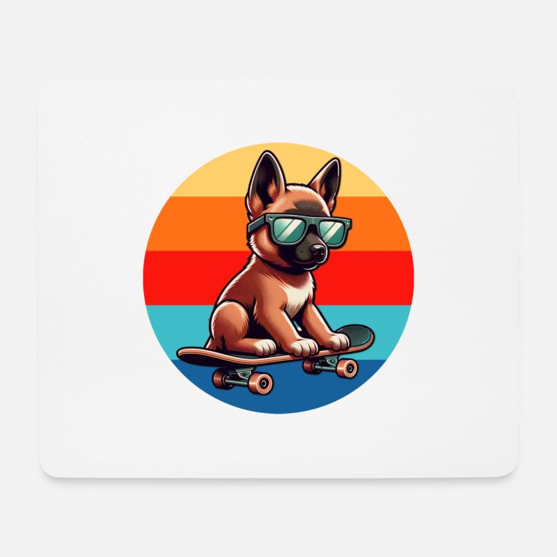 Dog on Skateboard - Mousepad (Querformat) - Weiß