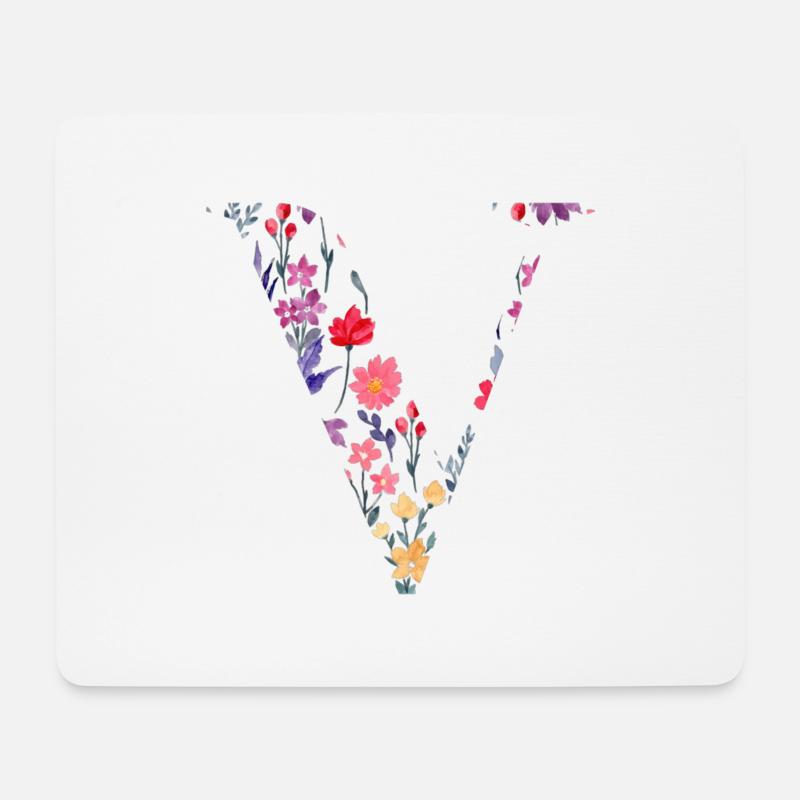 Personalisierter Blumenbuchstabe V - Geschenkidee - Mousepad (Querformat) - Weiß