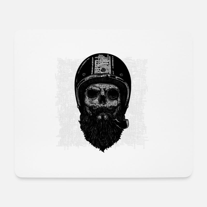 Schädel mit Motorradhelm und Bart - Mousepad (Querformat) - Weiß